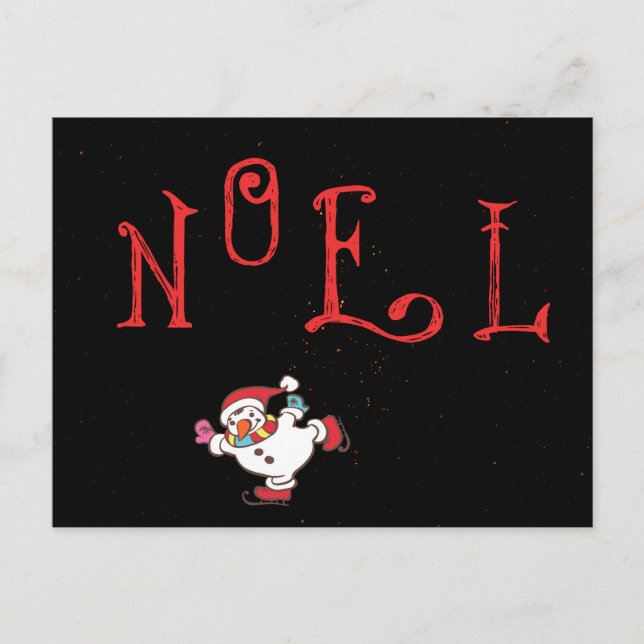 NOEL with Skating Snowman Holiday Postcard (Front)