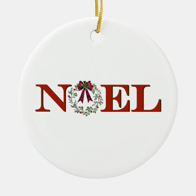 Noel With Wreath Ceramic Ornament (Front)