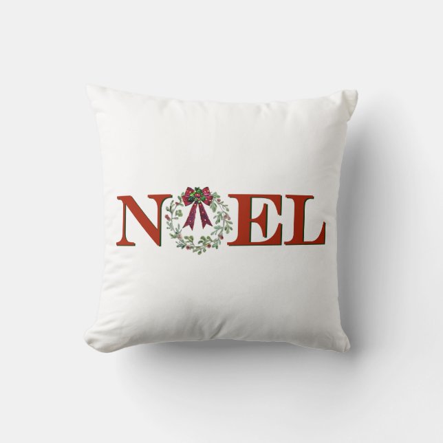 Noel With Wreath Throw Pillow (Front)