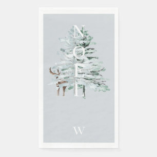Noel Woodland Deer Monogram Winter Blue Holiday Napkin