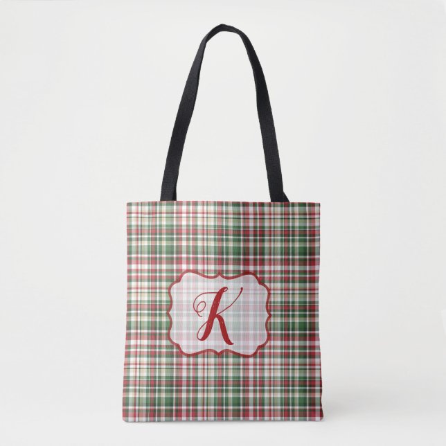 Noël XMAS Plaid Tartan Rouge Vert Sac fourre-tout (Devant)