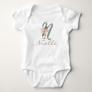 Noelle Name Reveal Floral Letter N Girl Flower Baby Bodysuit