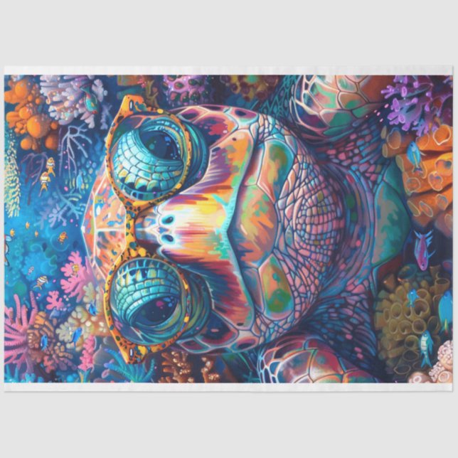 Noen Brightly Coloured Sea Turtle Decoupage  Tissue Paper (Front)