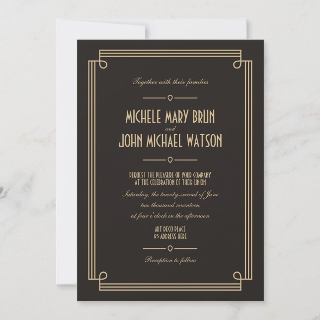 Noeud Art Déco Faire-part de mariage sombre rétro (Devant)