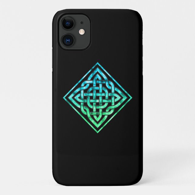 Noeud celtique - Diamant bleu vert iPhone 11 Coque (Dos)