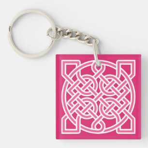 Nœud de marin celtique, rose fuchsia et blanc