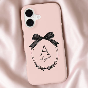 Nœud Noir Moderne Monogramme Rose Pâle Féminin Élé