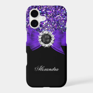 Nœud Paillettes Violet Élégant Perle Diamant Noir
