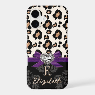 NŒUD PAPILLON VIOLET FAUX BLING CŒUR IMPRIMÉ LÉOPA