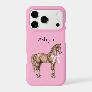 Nœud rose chic joli cheval brun avec tresse