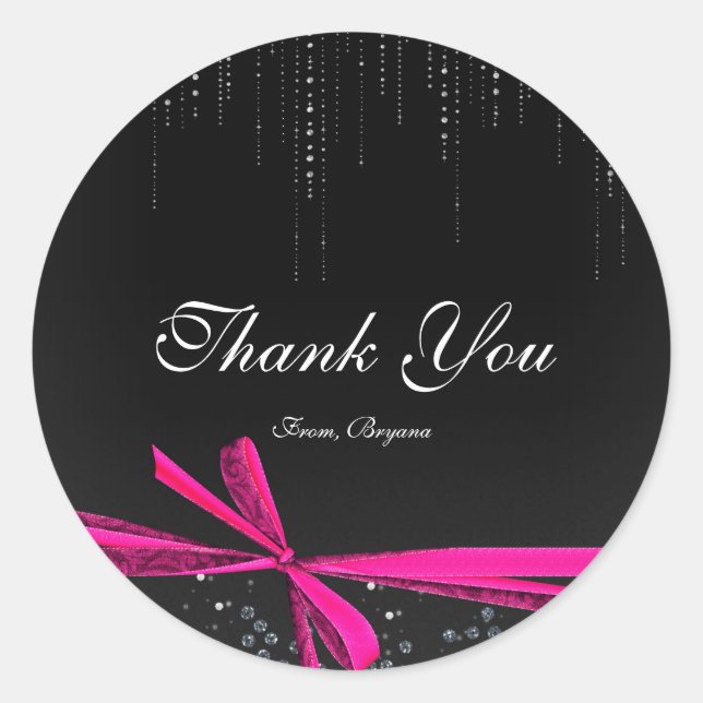 Nœud ruban rose et noir strass Bling Autocollants (Devant)