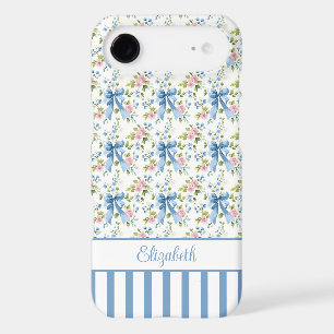 Nœuds Coquette Bleus Avec Fleurs Monogrammées