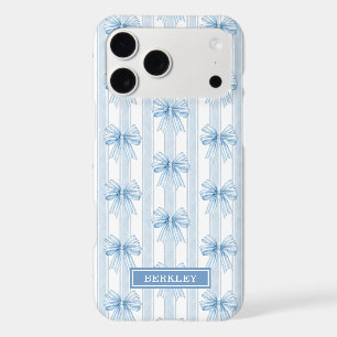 Nœuds Coquette Bleus sur Monogramme à Rayures