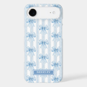 Nœuds Coquettes Bleus sur Monogramme à Rayures