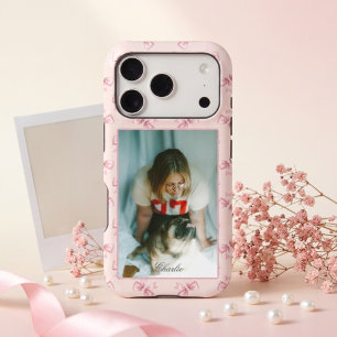 Nœuds en satin rose délicat avec photo personnalis
