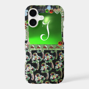 NOIR ART VERT NOUVEAU MONOGRAM EN PIERRE GEMME Éme