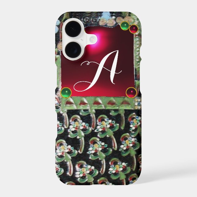 NOIR ART VERT NOUVEAU MONOGRAMME EN PIERRE, Rubis  (Verso)