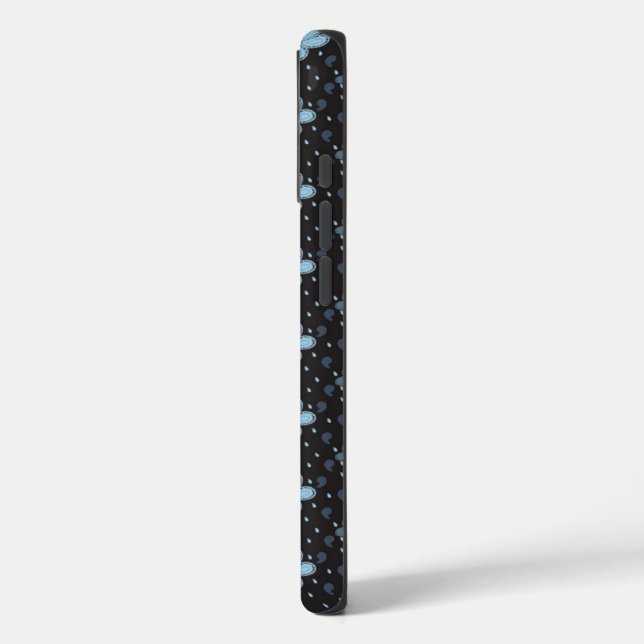 Noir avec Blue Paisley Flowers iPhone 16 Coque (Verso / Gauche)