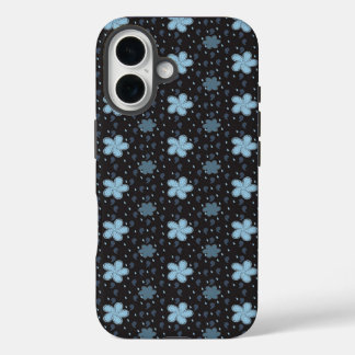 Noir avec Blue Paisley Flowers iPhone 16 Coque