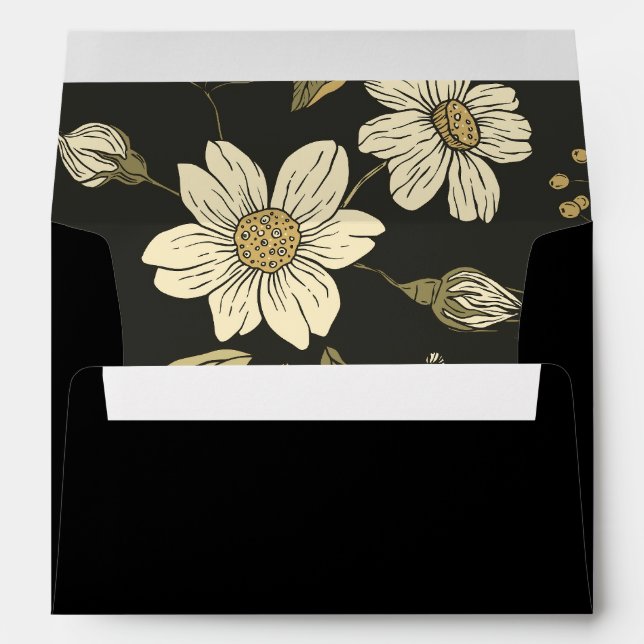 Noir avec enveloppe A7 à impression florale (Dos (Bas))