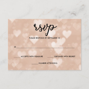 Noir avec Faux Rose Gold Bokeh Hearts RSVP