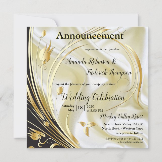 Noir avec or sur Faire-part de soie Champagne (Devant)