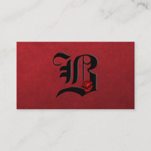Noir avec Roses Rouges Initiales B Carte de visite