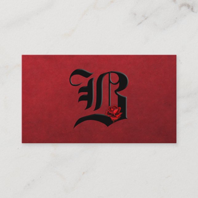 Noir avec Roses Rouges Initiales B Carte de visite (Devant)