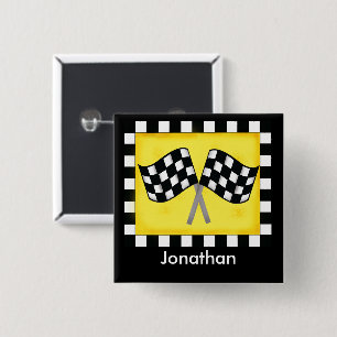 Noir Blanc À damiers Drapeau Jaune Nom Badge