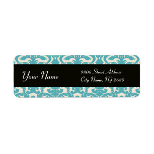 NOIR BLANC AQUA BLEU TURQUOISE DAMASK