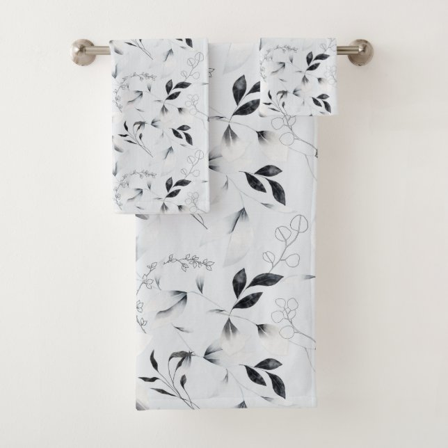 Noir blanc argenté gris floral Feuille chic (En situation)