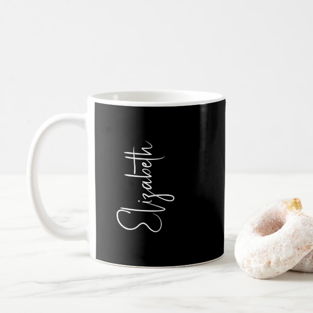 Noir Blanc Café Mug Script Nom Élégant (Avec donut)