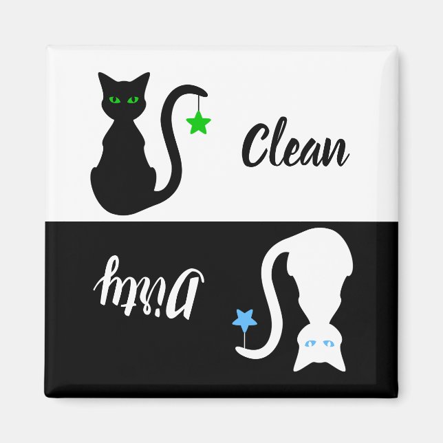 Noir/Blanc Chat Nettoyer Lave-vaisselle Magnet (Devant)