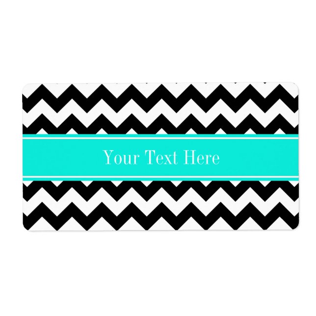 Noir Blanc Chevron Zig Zag Brt Aqua Nom Monogramme (Devant)