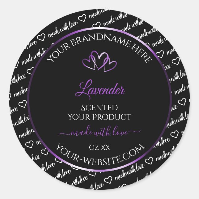 Noir Blanc Cloud Produit Étiquette Coeurs pourpres (Devant)