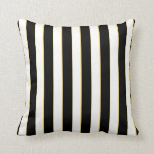 Noir, blanc, coussin de motif rayé d'or