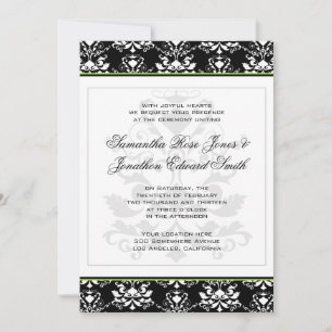 Noir & Blanc Damas Green Accent Wedding Invitation