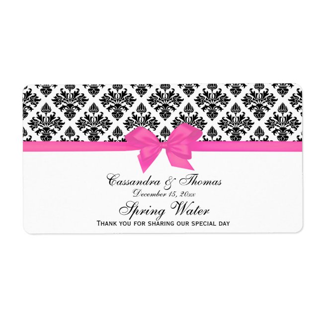 Noir blanc Damask Hot rose H Étiquette bouteille d (Devant)