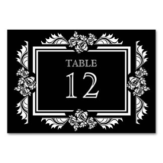 Noir & Blanc Damask Roses Numéro de tableau Cartes