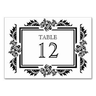 Noir & Blanc Damask Roses Numéro de tableau Cartes