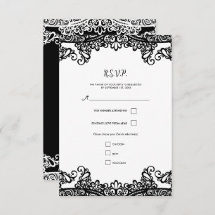Noir & Blanc dentelle élégante Mariage RSVP