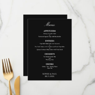Noir Blanc élégant élégant Menu Mariage élégant
