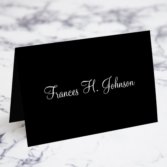 Noir & Blanc Élégante Calligraphie Nom Cartes de P (Fold Your Own Individual Place Cards)
