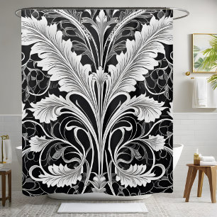 Noir Blanc et gris Fleur Douche Rideau Style 2