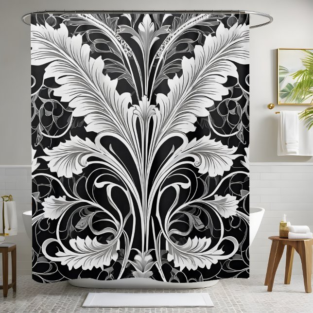 Noir Blanc et gris Fleur Douche Rideau Style 2 (Créateur téléchargé)