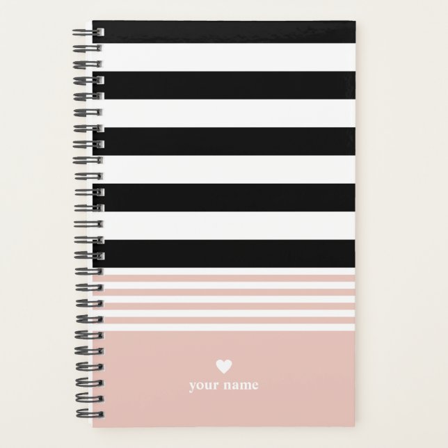 Noir, blanc et rose rayé personnalisé (Devant)