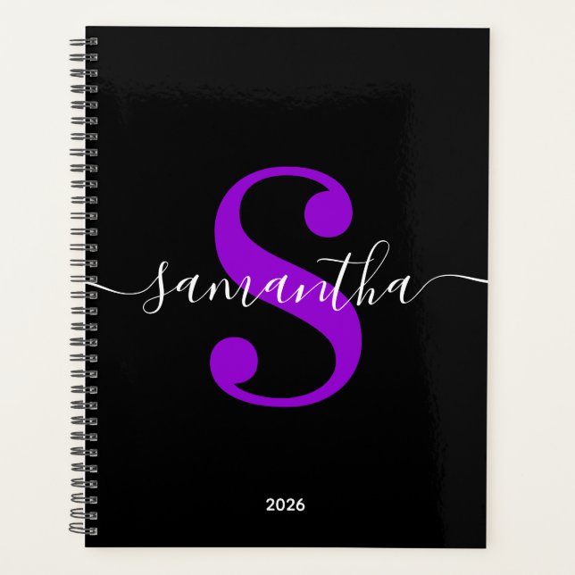 Noir blanc et violet de style moderne Monogramme (Devant)