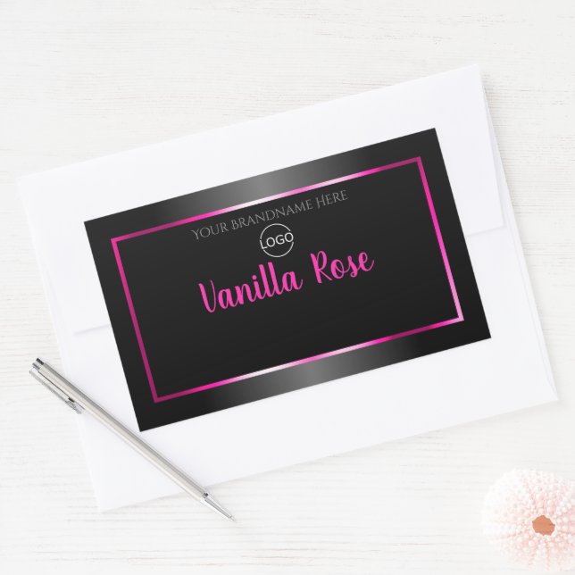 Noir Blanc Étiquette Glamor Rose Frame Logo (Enveloppe)