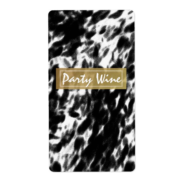 Noir Blanc & Faux Or Chic Vins Étiquettes (Devant)