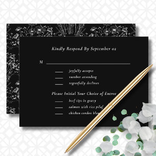 Noir Blanc Fleur sauvage Menu Sélection Mariage RS